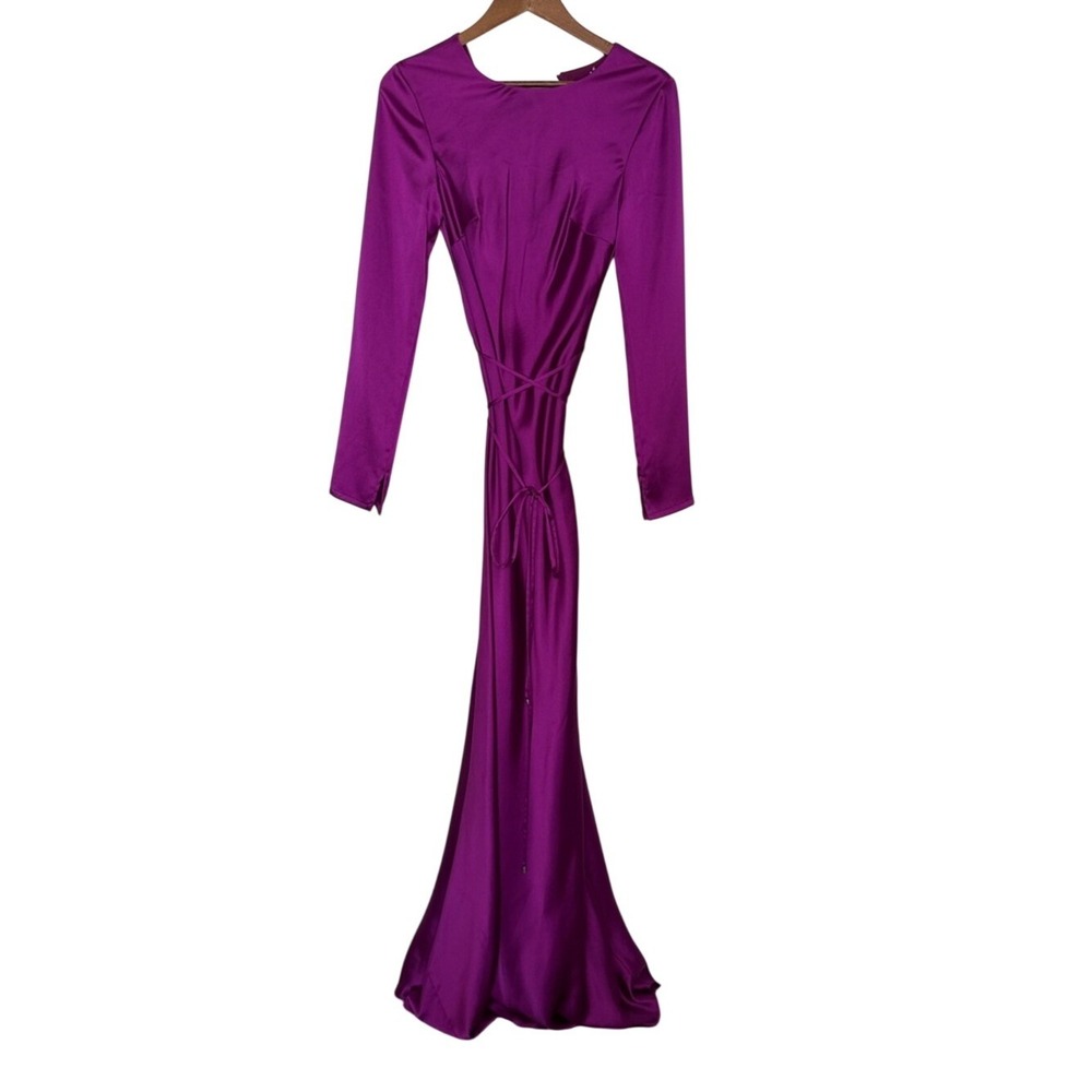 ML Monique Lhuillier Marie Satin Maxi Dress Mulberry Purple Size 4 NWOT - Picture 2 of 4